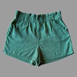 Teal Paperbag Waist Shorts – High Waisted with Pockets